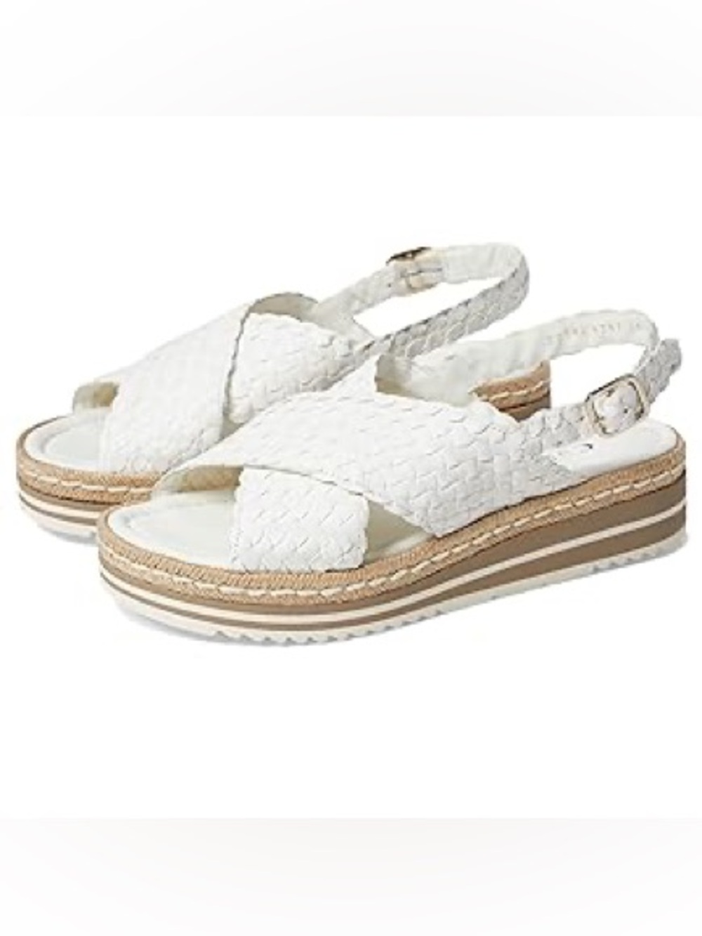 La CANADIENNE White Braided Slingback Platform Sandals